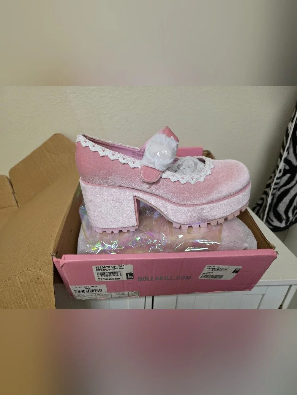 Sugar Thrillz Pink Velvet Mary Jane Block Heel